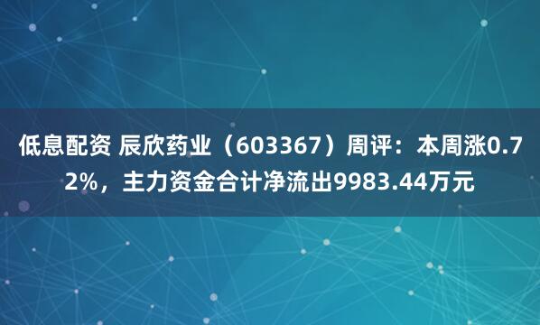 低息配资 辰欣药业（603367）周评：本周涨0.72%，主力资金合计净流出9983.44万元